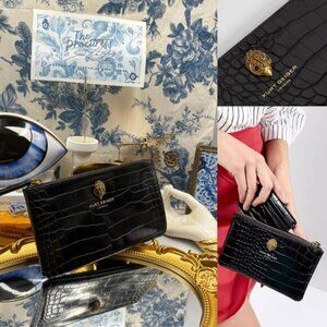 🆕 KURT GEIGER LONDON 🧿 NWOT Black Croc Embossed Pouch